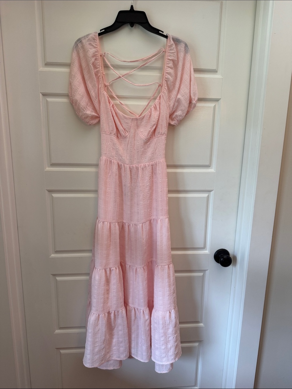 Women’s Pink Tiered Maxi Dress with Crisscross Back.  Forever 21.  Size  small